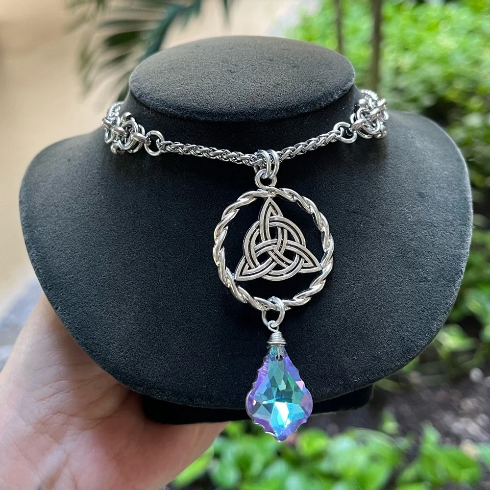 Handmade maille celtic chain celtic knot purple blue iridescent austrian crystal - Picture 8 of 9